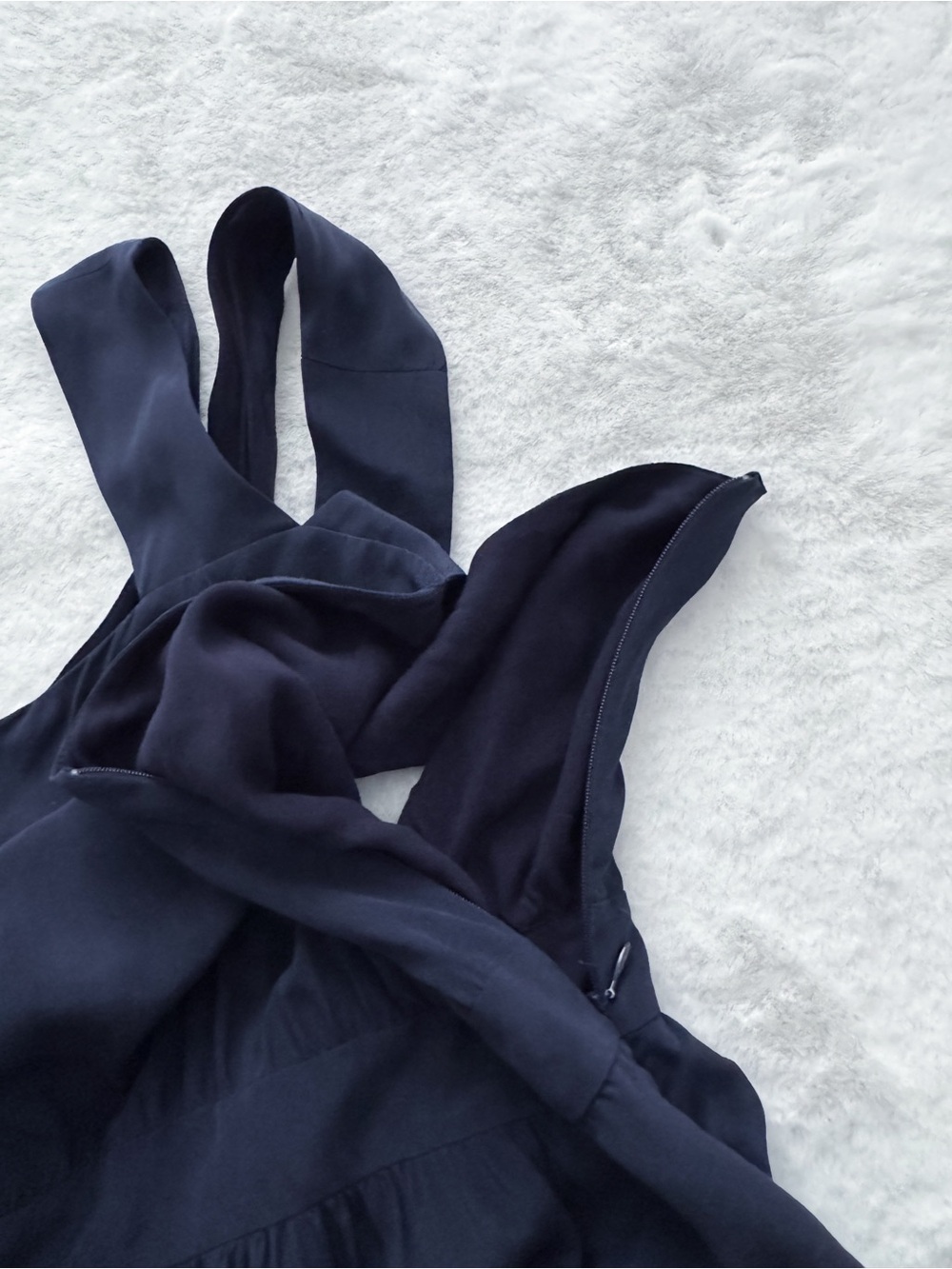 Sezane Editions Alma Silk Mini Dress Navy Blue Halter Open Back Ruffle - Picture 8 of 12